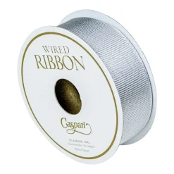 Caspari Christmas Ribbons & Bows|Ribbons & Bows|Silver Metallic Wired Grosgrain Ribbon - 1 Spool Of Ribbon