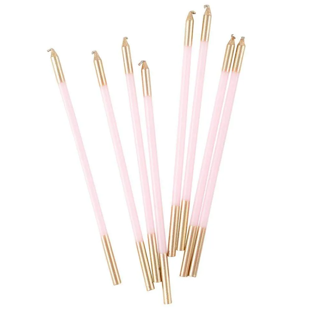 Caspari Birthday|Slim Birthday Candles in Petal Pink & Gold - 16 Candles Per Package
