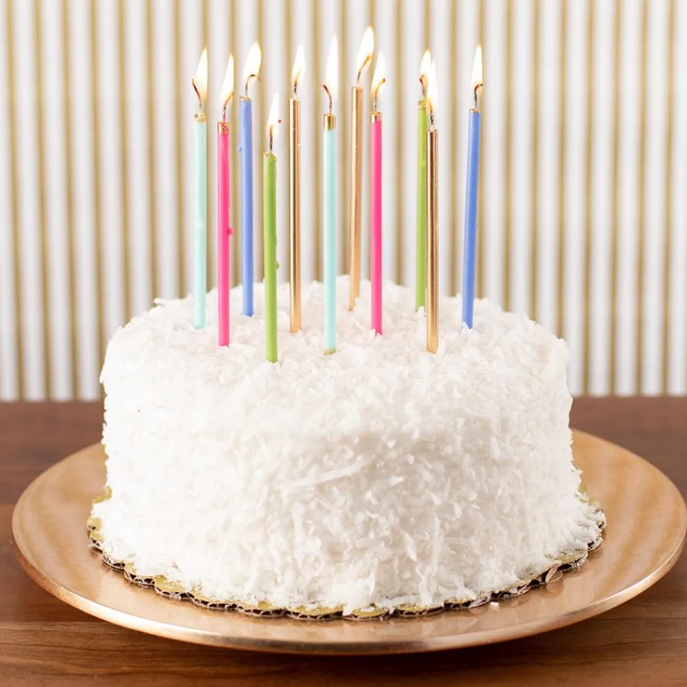 Caspari Birthday|Slim Birthday Candles in Petal Pink & Gold - 16 Candles Per Package