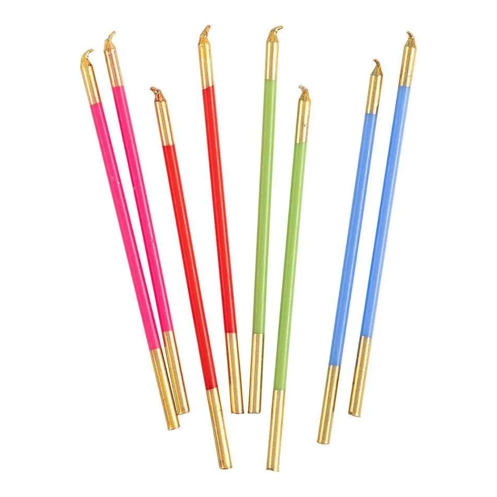 Caspari Birthday|Slim Birthday Candles in Mixed Brights - 16 Candles Per Package
