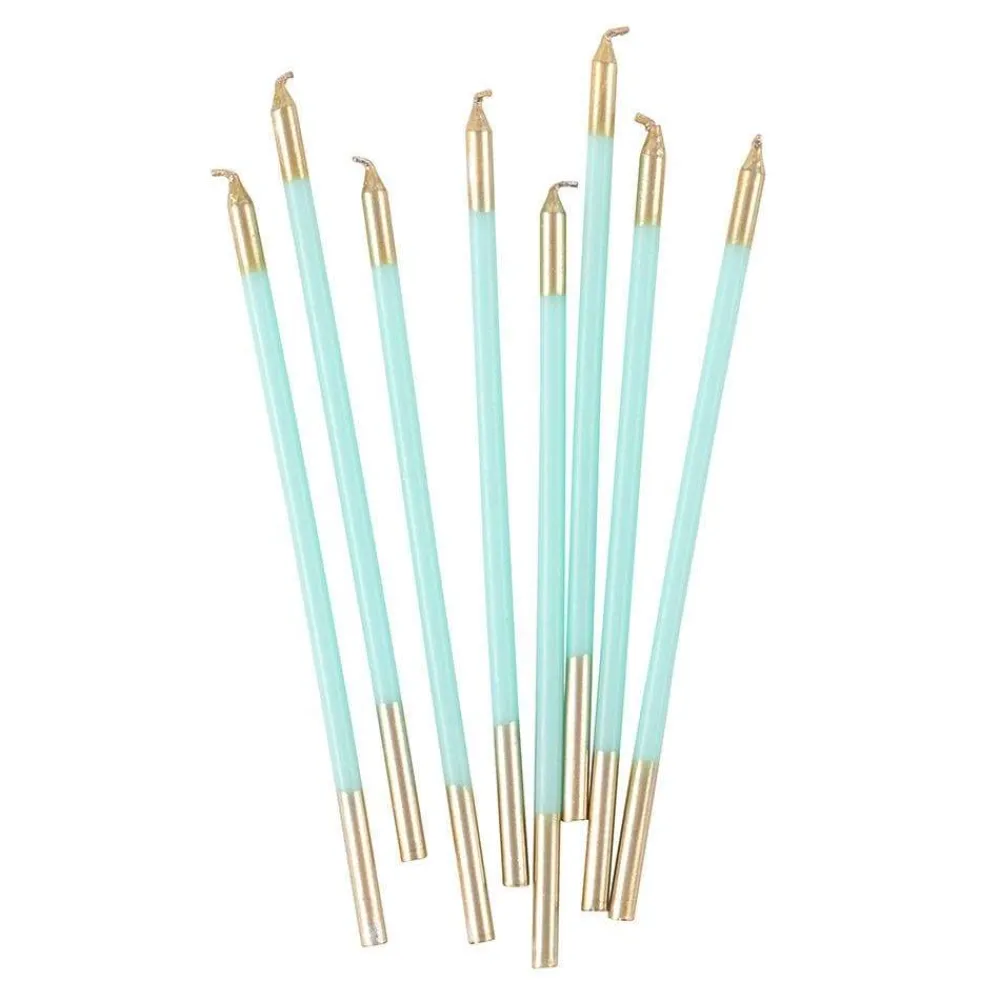 Caspari Birthday|Slim Birthday Candles in Robin's Egg & Gold - 16 Candles Per Package