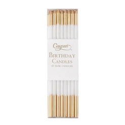 Caspari Graduation Celebration|Birthday|Slim Birthday Candles in White & Gold - 16 Candles Per Package