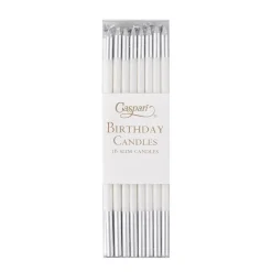 Caspari Birthday|New Year'S|Slim Birthday Candles in White & Silver - 16 Candles Per Package