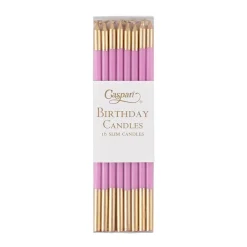 Caspari Birthday|Slim Birthday Candles in Candy Pink & Gold - 16 Candles Per Package