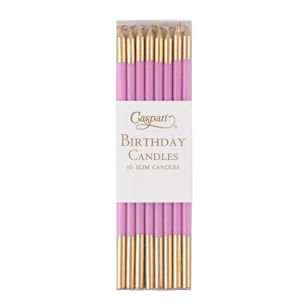 Caspari Birthday|Slim Birthday Candles in Candy Pink & Gold - 16 Candles Per Package