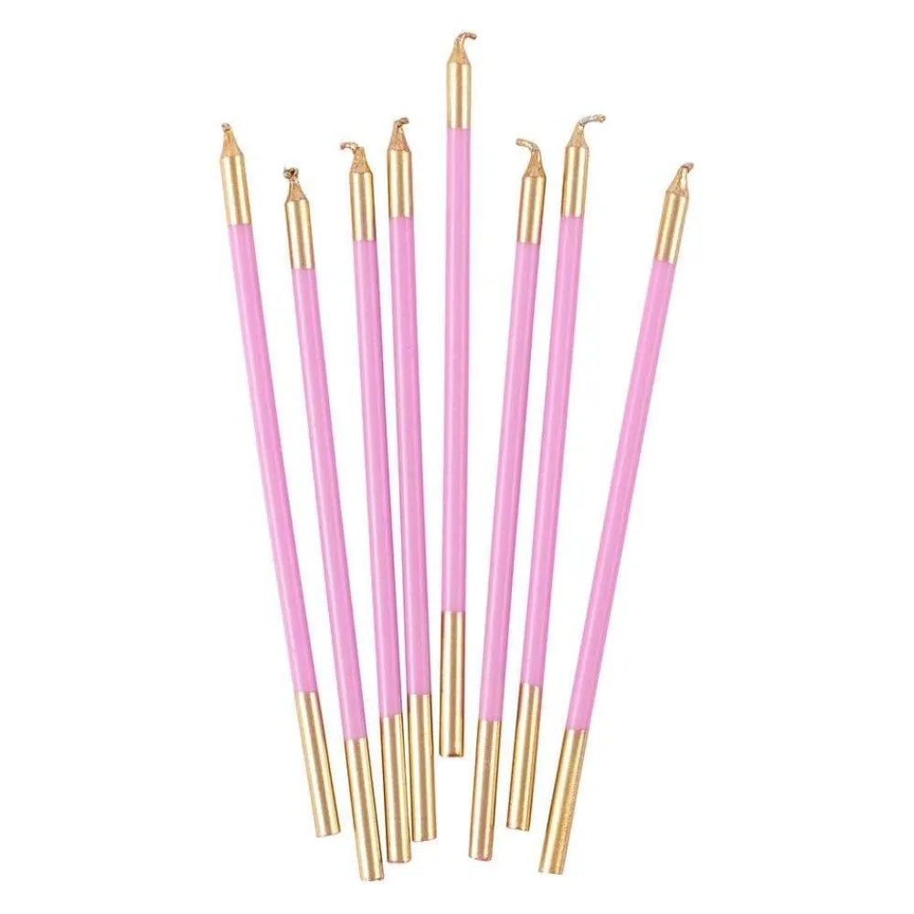 Caspari Birthday|Slim Birthday Candles in Candy Pink & Gold - 16 Candles Per Package