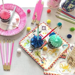 Caspari Birthday|Slim Birthday Candles in Candy Pink & Gold - 16 Candles Per Package