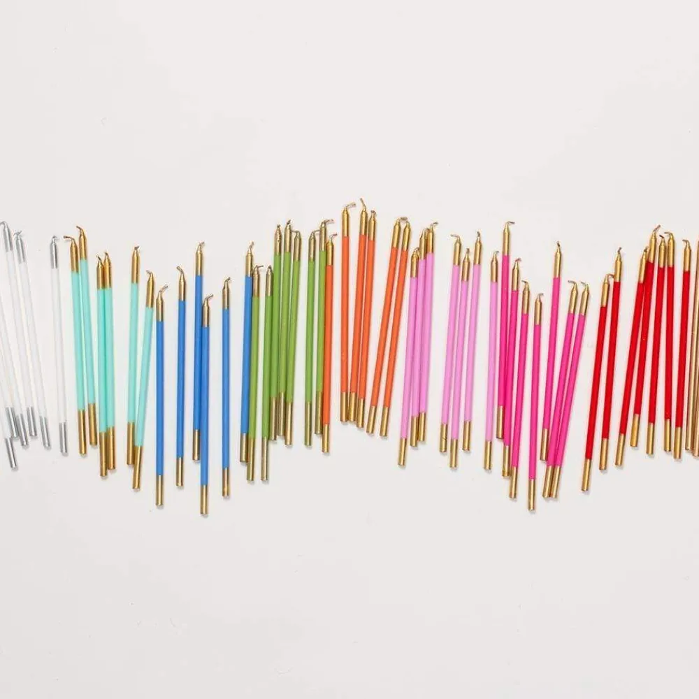 Caspari Birthday|Slim Birthday Candles in Candy Pink & Gold - 16 Candles Per Package