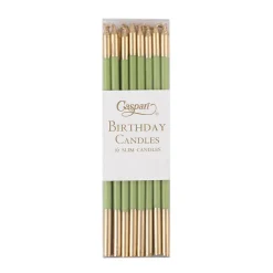 Caspari Graduation Celebration|Birthday|Slim Birthday Candles in Moss Green & Gold - 16 Candles Per Package