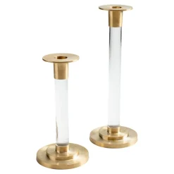 Caspari Summer Picnic|Engagement Party|Small Brass & Resin Candlestick in Clear - 1 Each