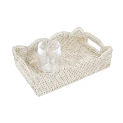 Caspari Rattan Trays And Accessories|Capri|Small Scalloped Rattan Tray in Cream - 11.75