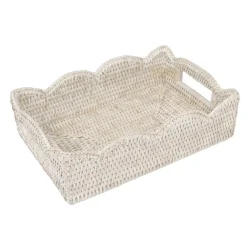 Caspari Rattan Trays And Accessories|Capri|Small Scalloped Rattan Tray in Cream - 11.75