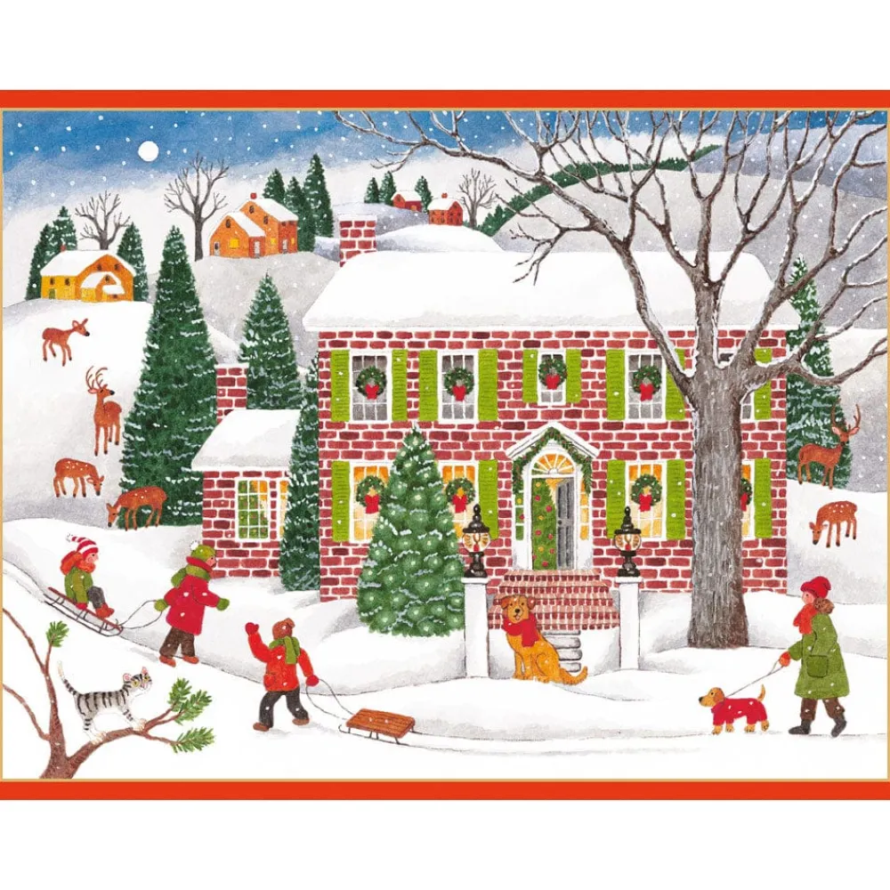 Caspari Christmas And Holiday Cards|Boxed Holiday Cards|Snow Fun Classic Boxed Christmas Cards - includes 15 cards & envelopes