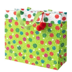 Caspari Christmas Gift & Bottle Bags|Gift & Bottle Bags|Snowy Pom Poms Large Gift Bag - 1 Each