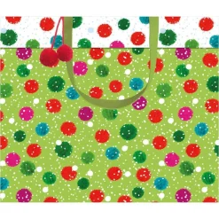 Caspari Christmas Gift & Bottle Bags|Gift & Bottle Bags|Snowy Pom Poms Large Gift Bag - 1 Each
