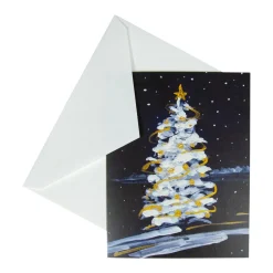 Caspari Christmas And Holiday Cards|Boxed Holiday Cards|Snowy Tree In The Night Classic Boxed Christmas Cards - includes 15 cards & envelopes