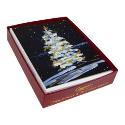 Caspari Christmas And Holiday Cards|Boxed Holiday Cards|Snowy Tree In The Night Classic Boxed Christmas Cards - includes 15 cards & envelopes