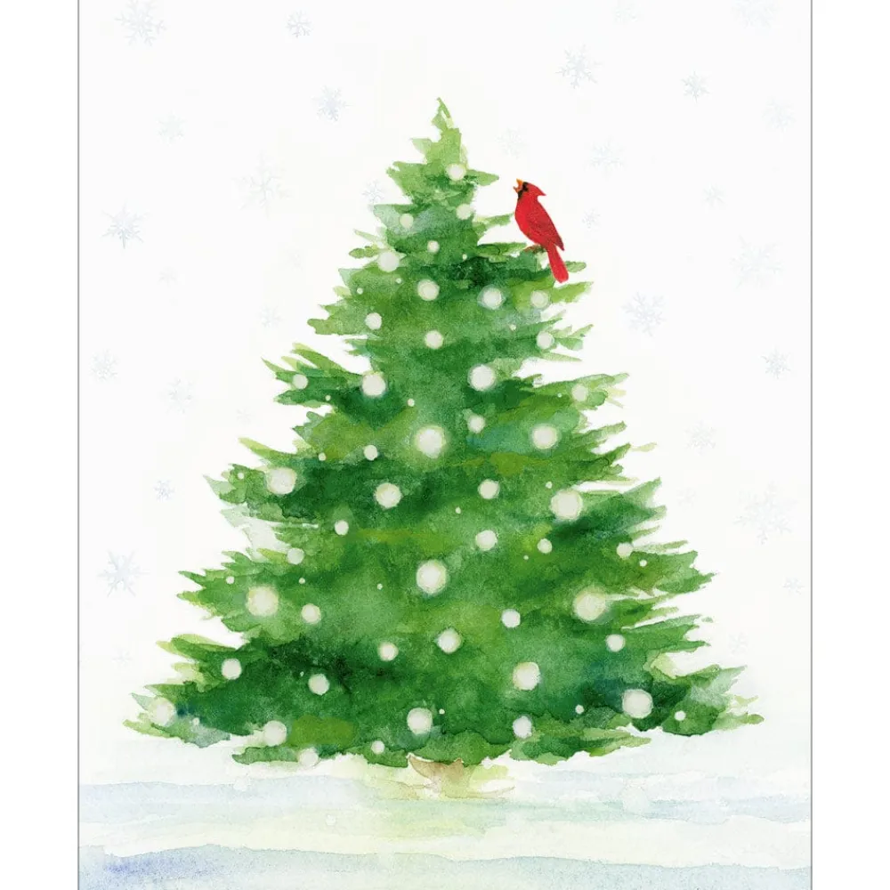 Caspari Christmas And Holiday Cards|Boxed Holiday Cards|Snowy Tree with Cardinal Petite Boxed Christmas Cards - includes 15 cards & envelopes
