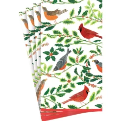 Caspari Christmas Napkins|Paper Guest Towels|Songbirds and Holly Paper Guest Towel Napkins in White - 15 Per Package