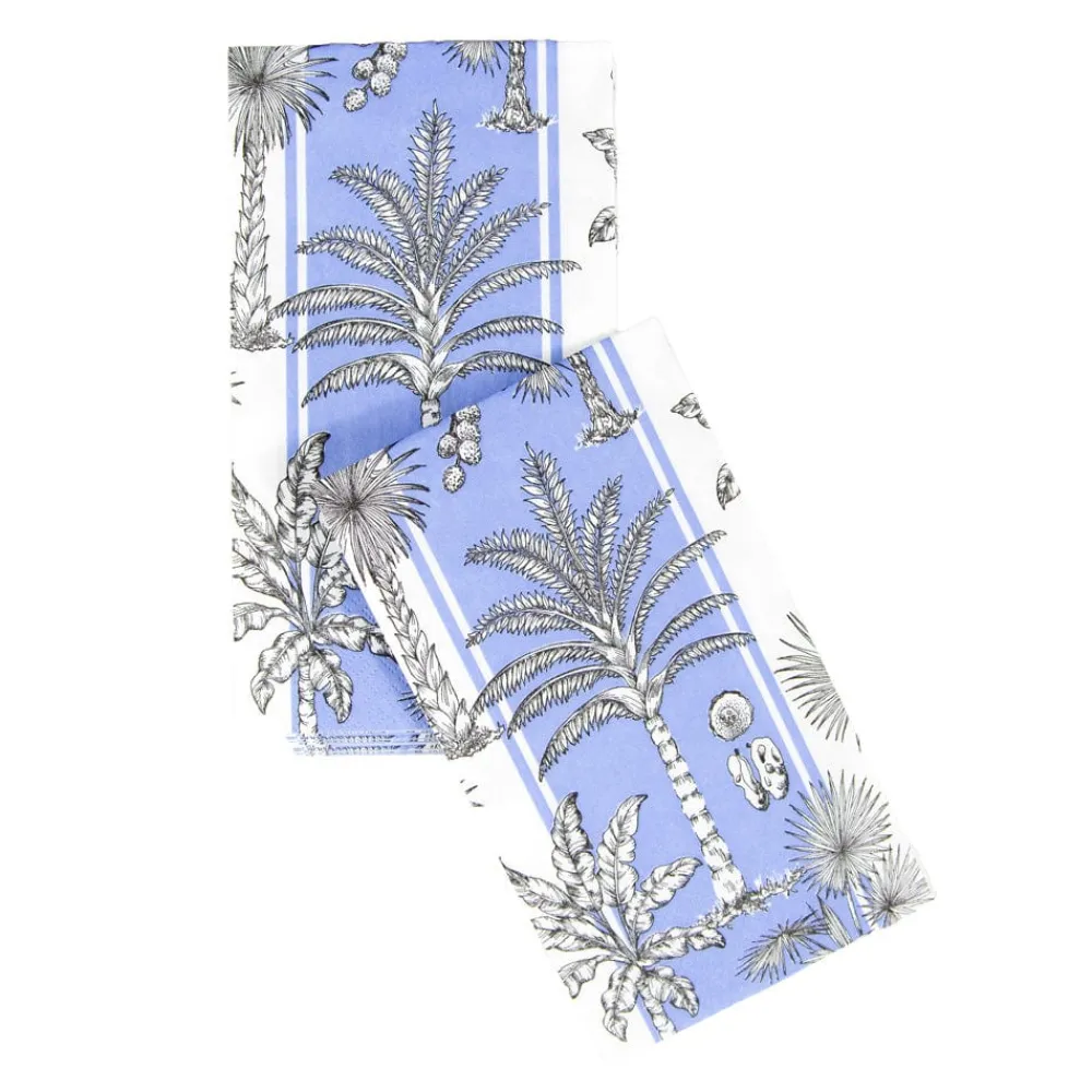 Caspari Hanukkah|Paper Guest Towels|Southern Palms Blue & White Guest Towel Napkins - 15 Per Package