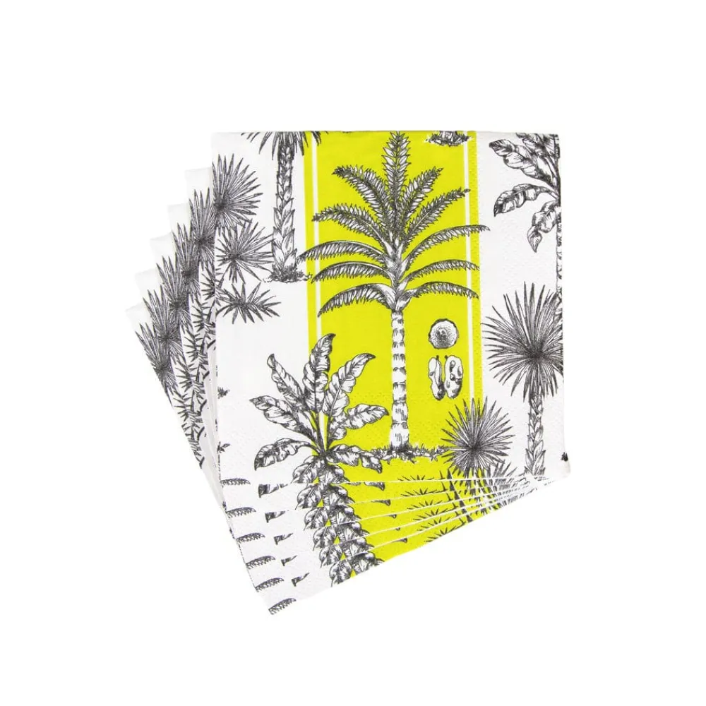 Caspari Paper Cocktail Napkins|Southern Palms Green & White Cocktail Napkins - 20 Per Package