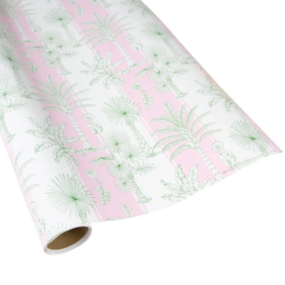 Caspari Wrapping Paper|Southern Palms in Pink & White Gift Wrap - 1 Continuous Roll of Wrapping Paper