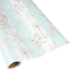 Caspari Wrapping Paper|Southern Palms in Robin's Egg & White Gift Wrap - 1 Continuous Roll of Wrapping Paper