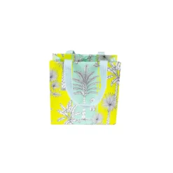 Caspari Gift & Bottle Bags|Southern Palms Turquoise & Lime Small Square Gift Bags - 1 Each
