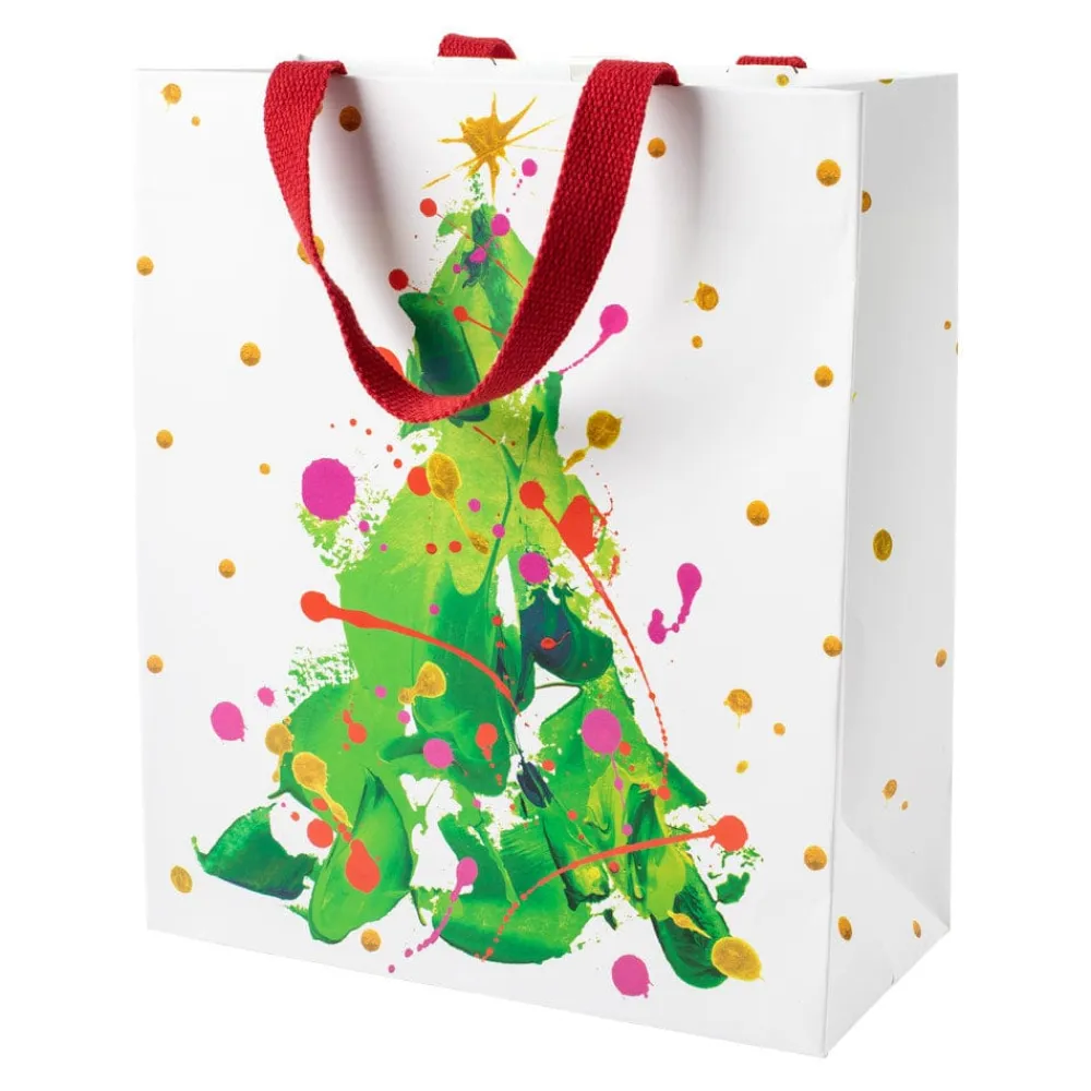 Caspari Christmas Gift & Bottle Bags|Gift & Bottle Bags|Splatter Tree Large Gift Bag - 1 Each