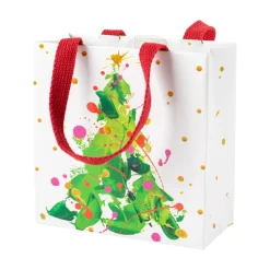 Caspari Christmas Gift & Bottle Bags|Gift & Bottle Bags|Splatter Tree Small Square Gift Bag - 1 Each