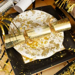 Caspari Christmas Plates|Valentine'S Day|Splatterware Paper Dinner Plates in Gold - 8 Per Package