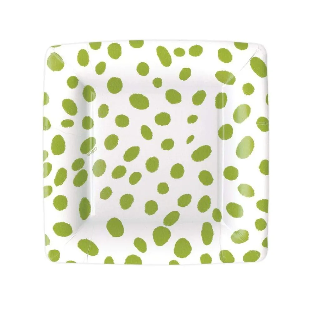 Caspari Easter|Paper Salad And Dessert Plates|Spots Square Paper Salad & Dessert Plates in Green - 8 Per Package