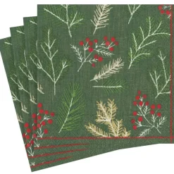 Caspari Christmas Napkins|Paper Dinner Napkins|Sprigs and Berries Paper Dinner Napkins in Evergreen - 20 Per Package