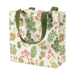 Caspari Christmas Gift & Bottle Bags|Gift & Bottle Bags|Sprigs and Berries Small Square Gift Bag - 1 Each