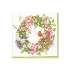 Caspari Easter|Paper Cocktail Napkins|Spring Wreath Paper Cocktail Napkins - 20 Per Package
