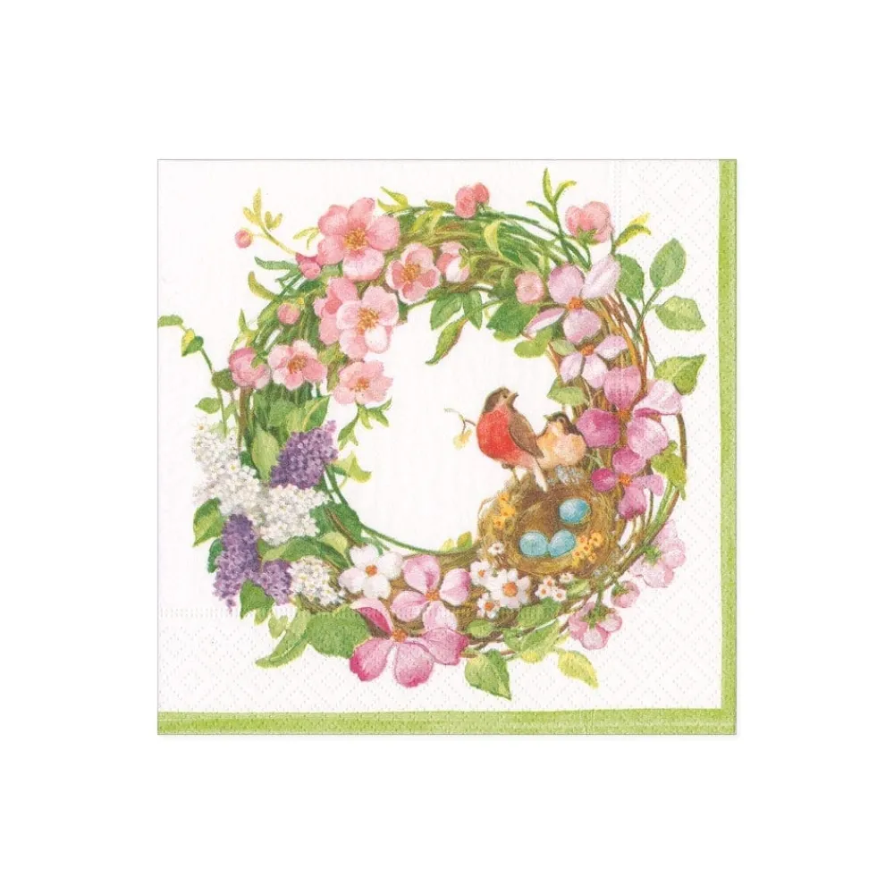 Caspari Easter|Paper Cocktail Napkins|Spring Wreath Paper Cocktail Napkins - 20 Per Package