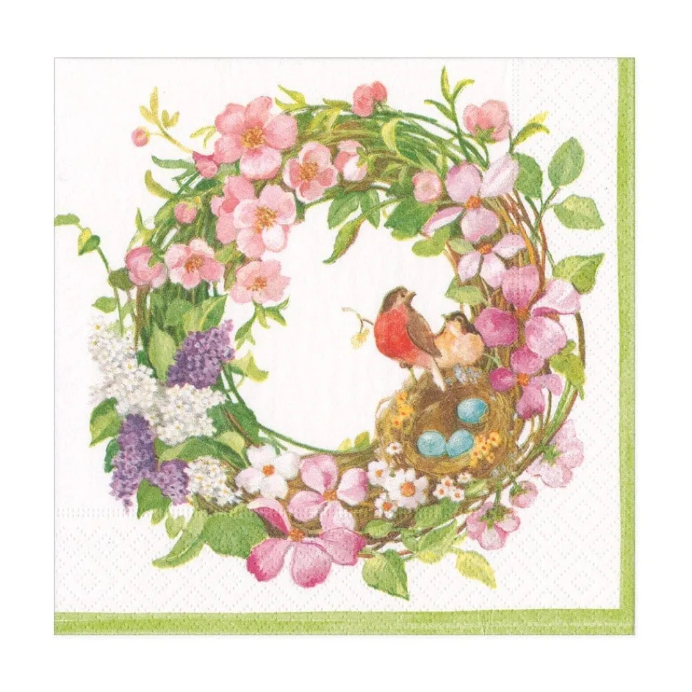 Caspari Easter|Paper Luncheon Napkins|Spring Wreath Paper Luncheon Napkins - 20 Per Package
