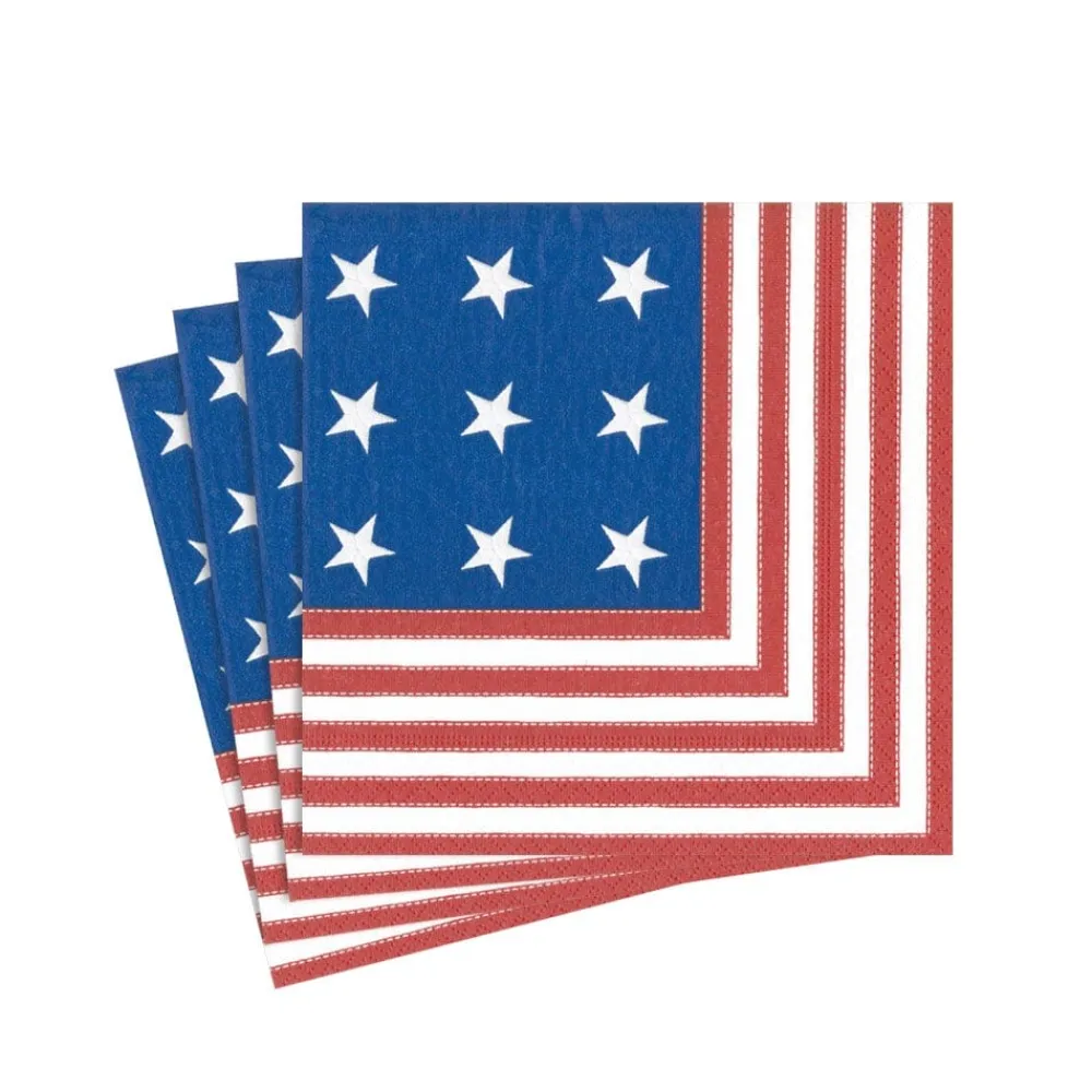 Caspari Fourth Of July|Memorial Day|Star Spangled Paper Cocktail Napkins - 20 Per Package