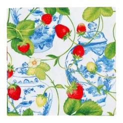 Caspari Memorial Day|Paper Cocktail Napkins|Strawberries And Cream Cocktail Napkins - 20 Per Package