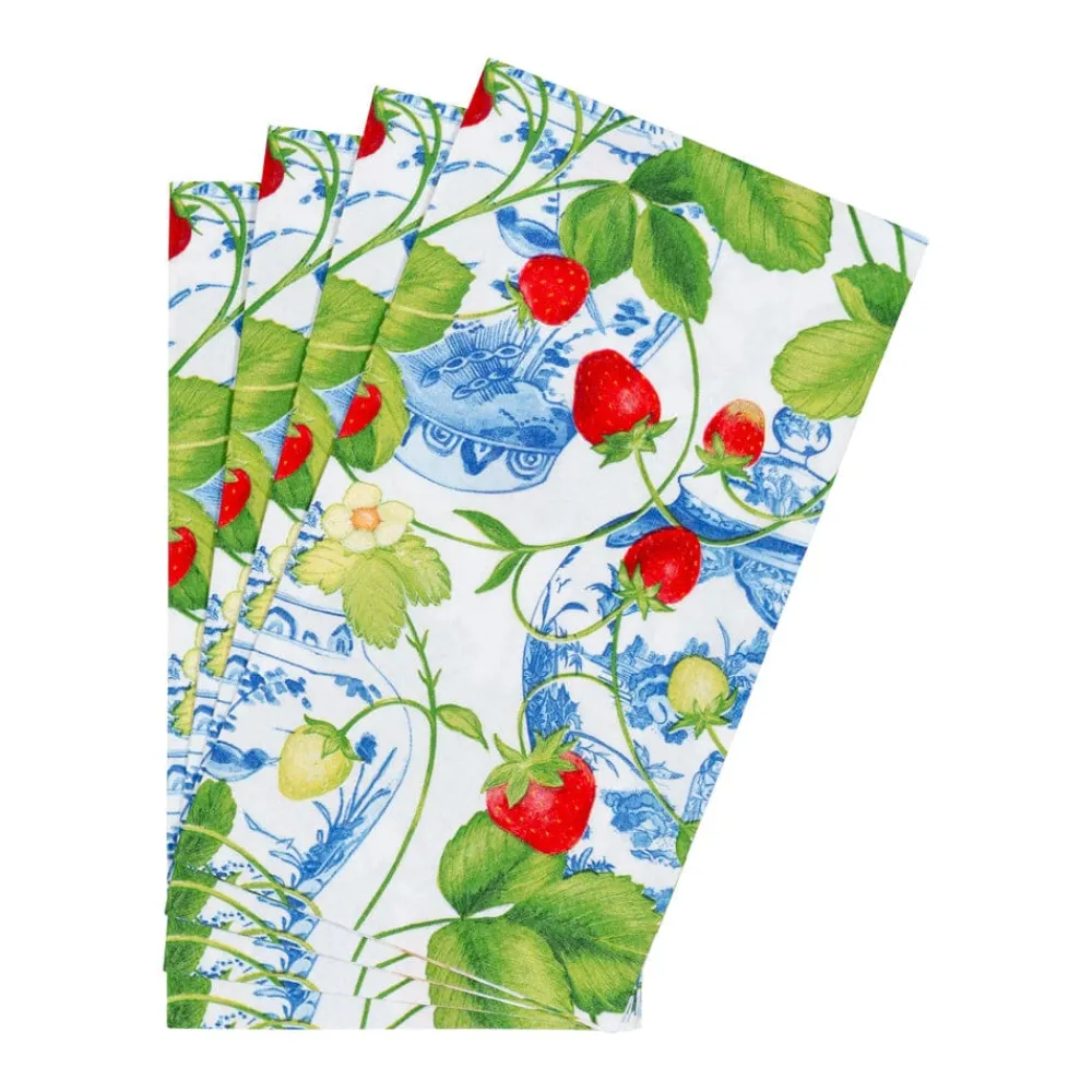 Caspari Memorial Day|Paper Guest Towels|Strawberries And Cream Guest Towel Napkins - 15 Per Package