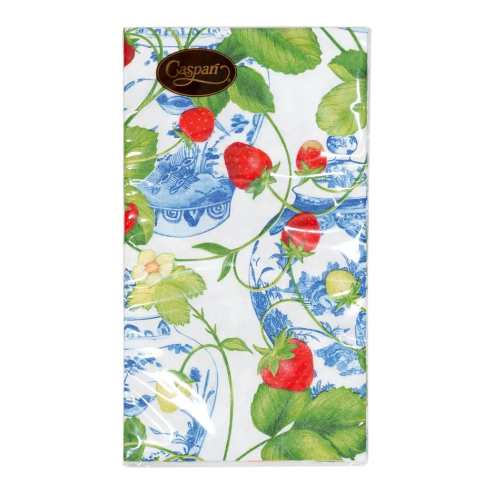 Caspari Memorial Day|Paper Guest Towels|Strawberries And Cream Guest Towel Napkins - 15 Per Package