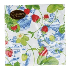 Caspari Memorial Day|Paper Luncheon Napkins|Strawberries And Cream Luncheon Napkins - 20 Per Package