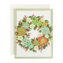 Caspari Christmas And Holiday Cards|Boxed Holiday Cards|Succulent Wreath Classic Boxed Christmas Cards - includes 15 cards & envelopes