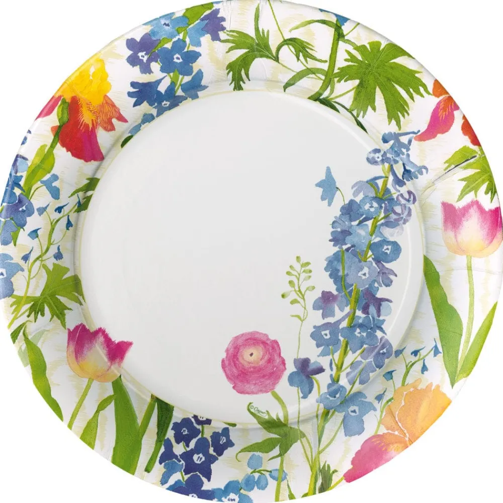Caspari Paper Dinner Plates|Summer Garden Paper Dinner Plates in White - 8 Per Package