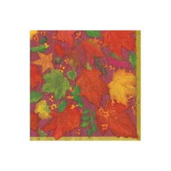 Caspari Paper Cocktail Napkins|Swirling Leaves Burgundy Cocktail Napkins - includes 20 Cocktail Napkins
