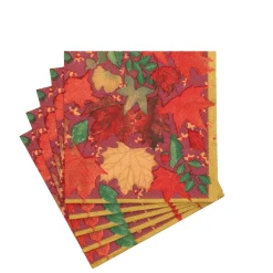 Caspari Paper Cocktail Napkins|Swirling Leaves Burgundy Cocktail Napkins - includes 20 Cocktail Napkins