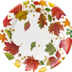 Caspari Paper Dinner Plates|Swirling Leaves White Paper Dinner Plates - includes 8 Paper Dinner Plates