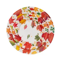 Caspari Paper Dinner Plates|Swirling Leaves White Paper Dinner Plates - includes 8 Paper Dinner Plates