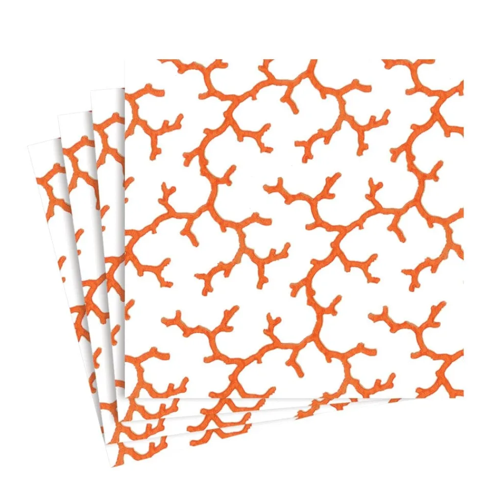 Caspari Paper Luncheon Napkins|The Coral Sea Paper Luncheon Napkins in Coral - 20 Per Package