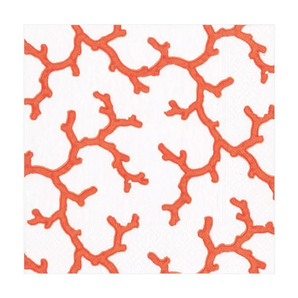 Caspari Paper Luncheon Napkins|The Coral Sea Paper Luncheon Napkins in Coral - 20 Per Package